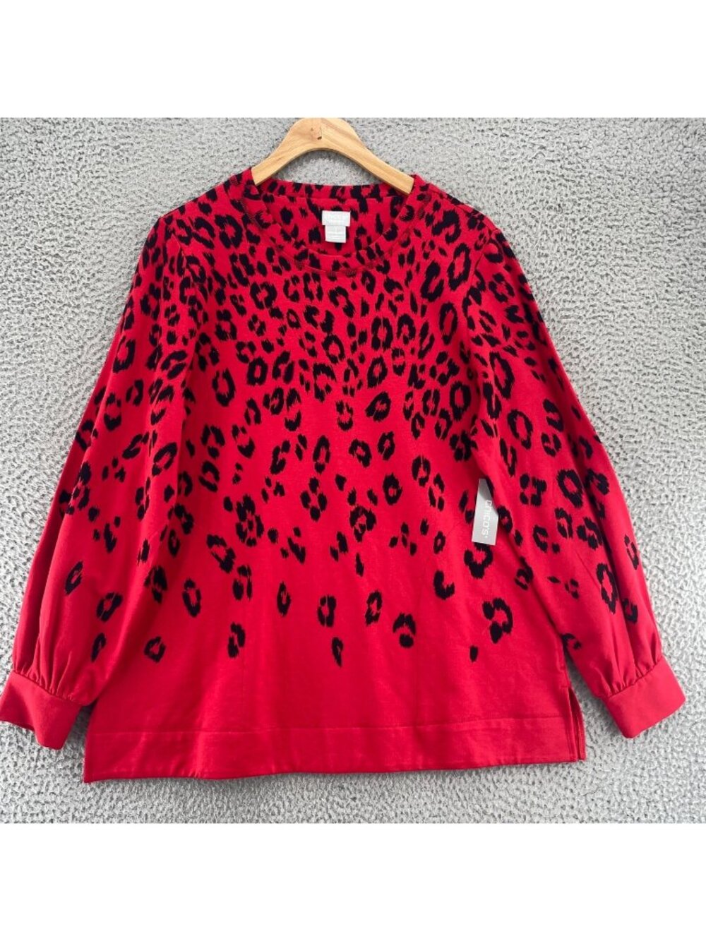 Chicos Sweatshirt Womens 1 US Medium Zenergy Red Leopard Print Jersey Pocket NWT